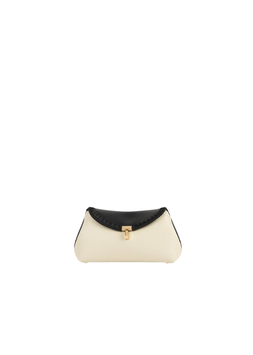 Final Sale Mini T-lock embroidered leather clutch black/milk