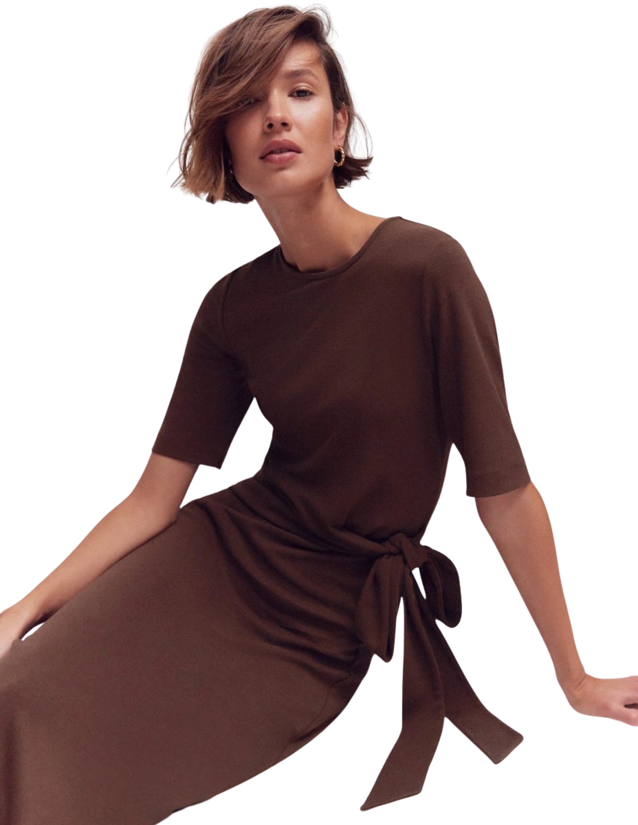 Zinnia Tie Jersey Midi Dress Espresso