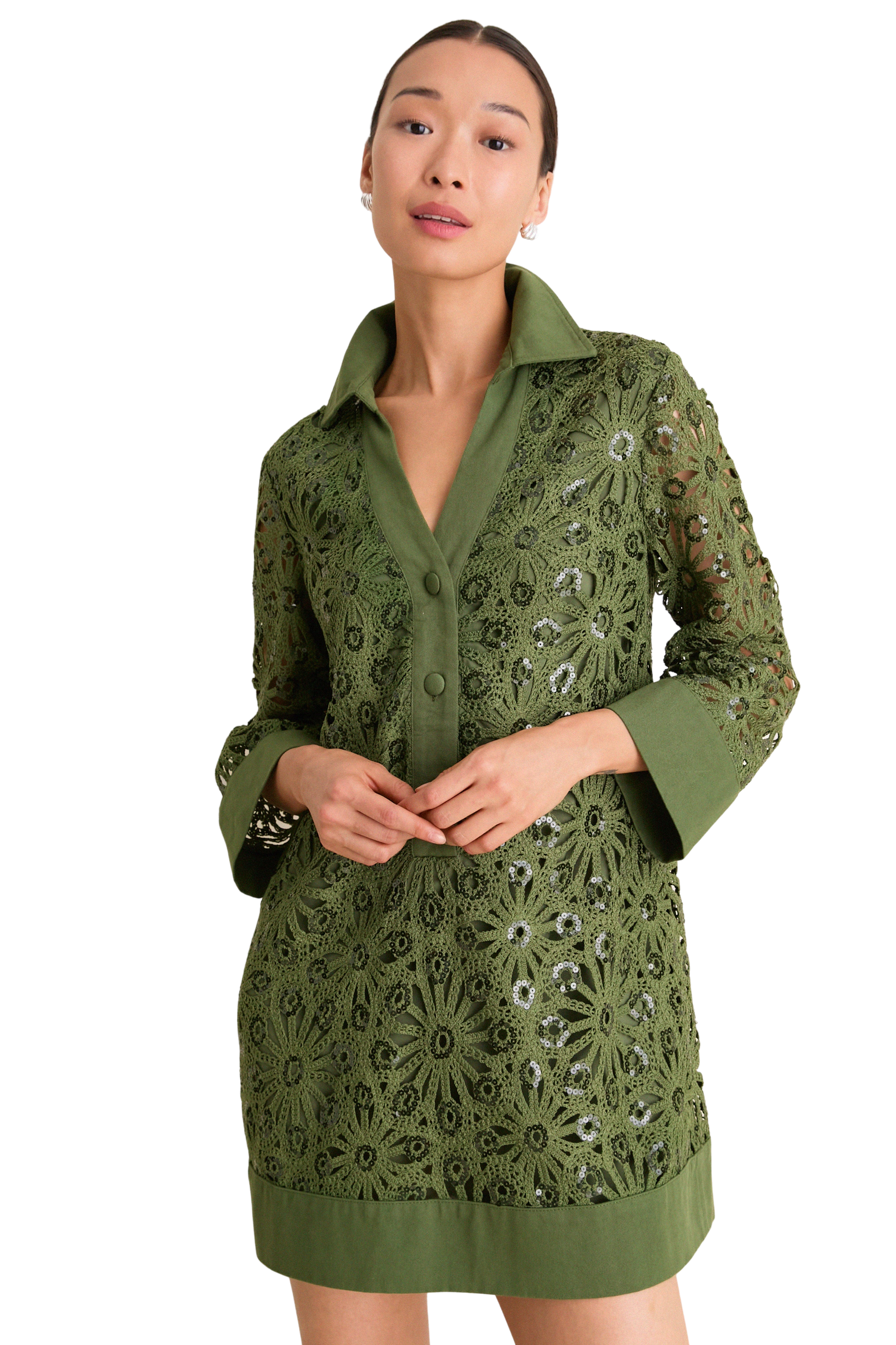 Green Crochet Sparkle Collier Dress