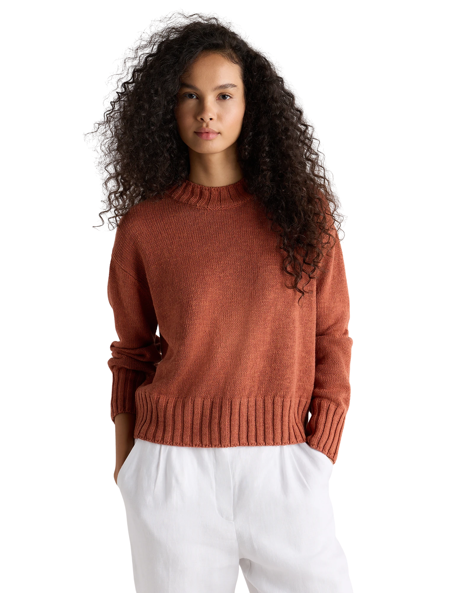 Cotton Linen Relaxed Crew Sweater