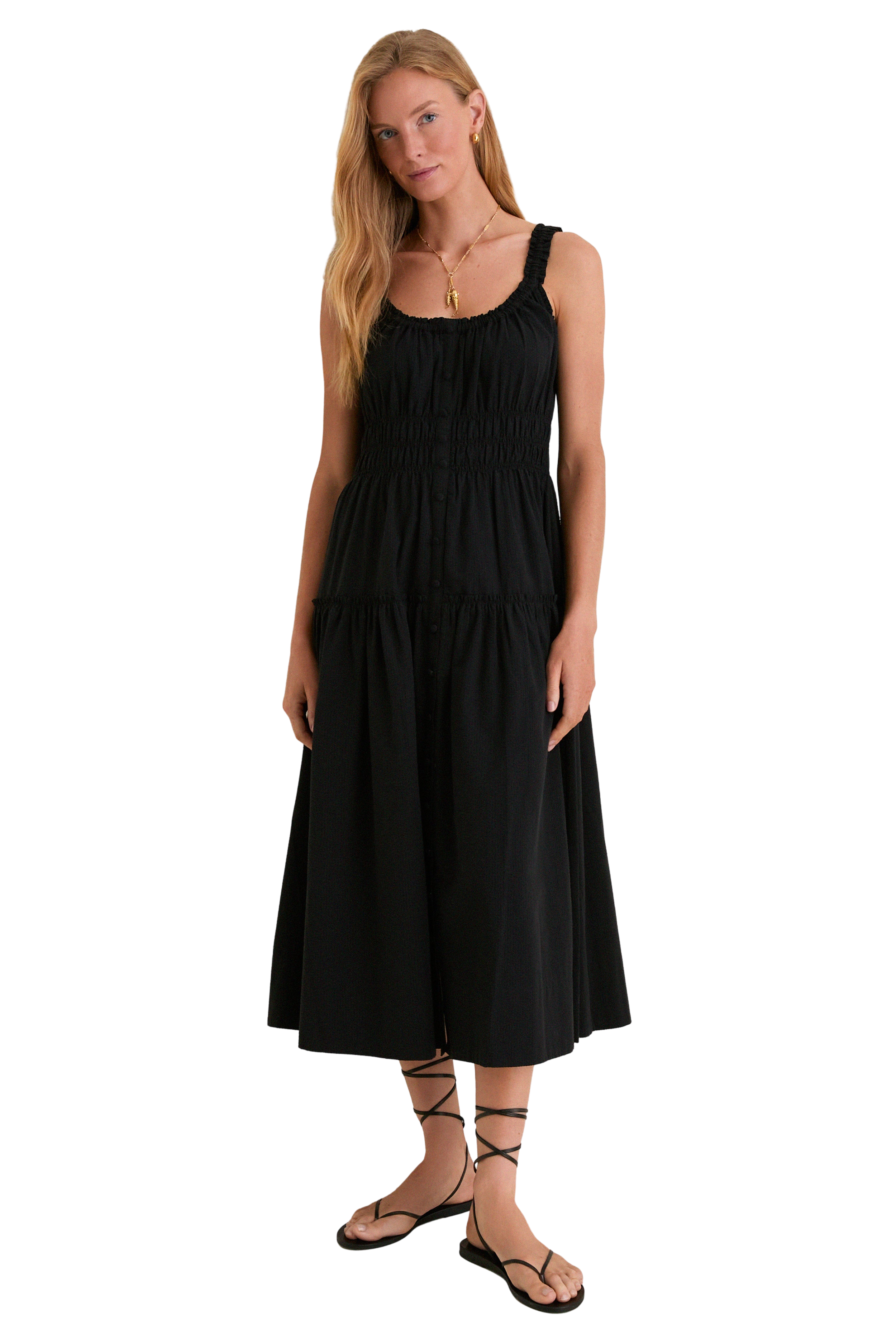 Black Seersucker Landis Dress