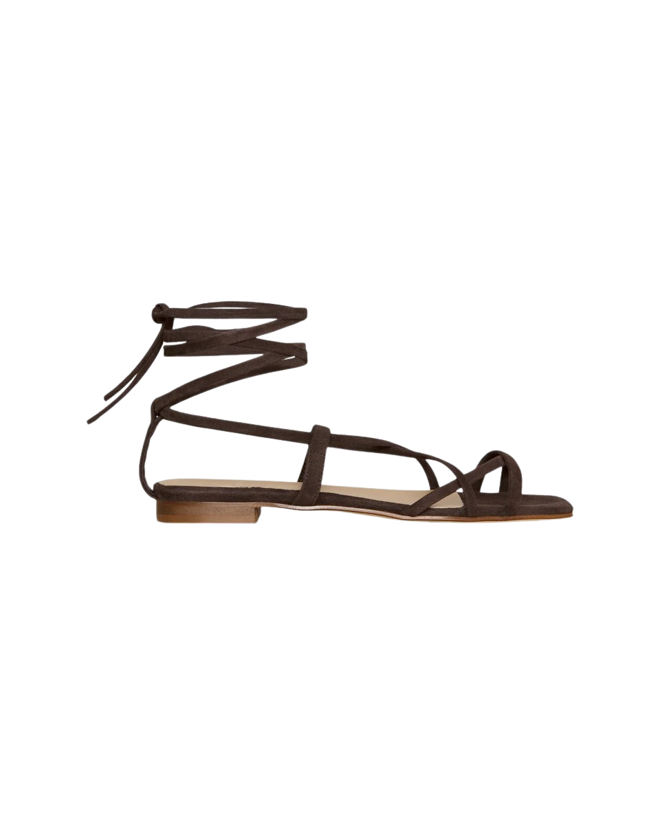 Chloe Tie Sandal in Chocolate Suede