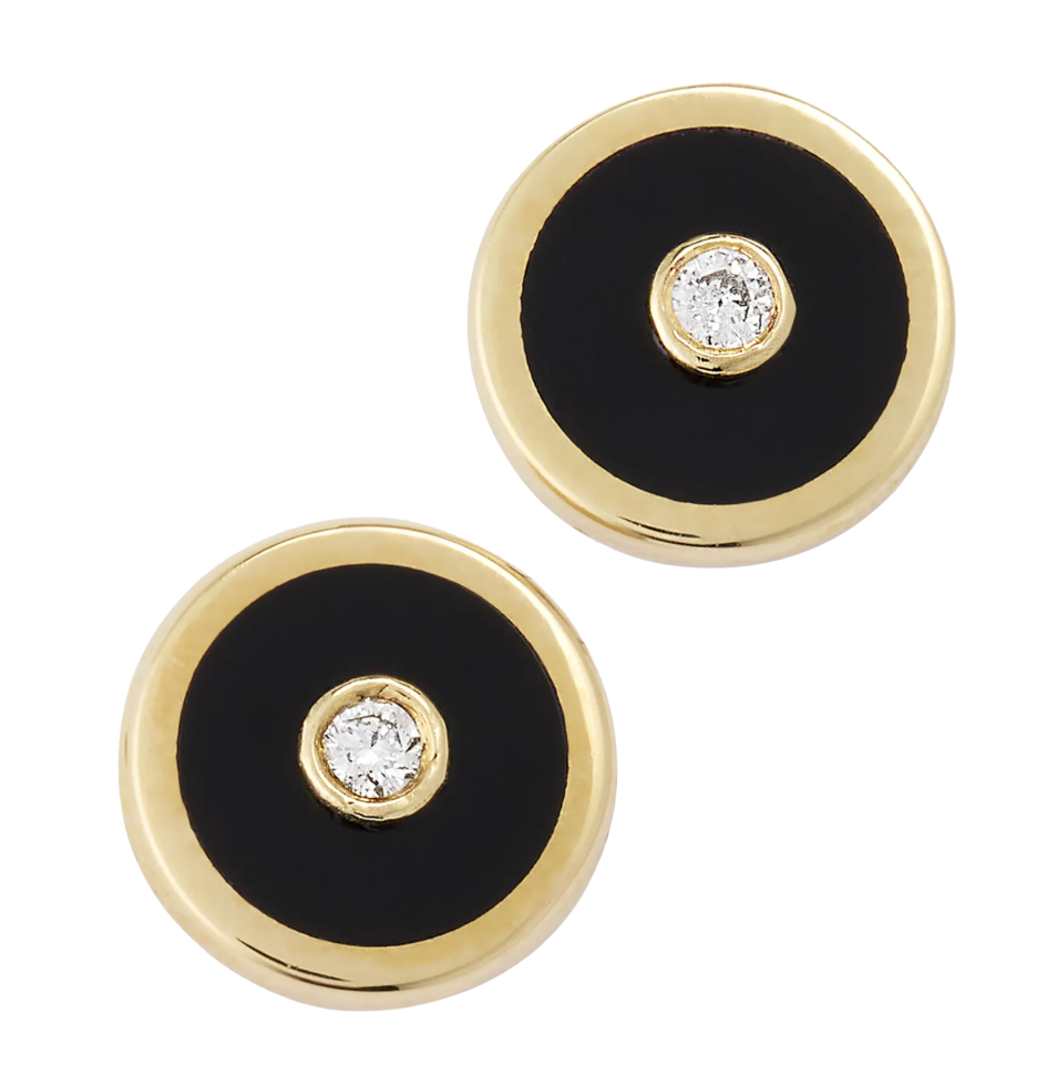 Retrouvai 14k Yellow Gold Mini Onyx Compass Stud Earrings