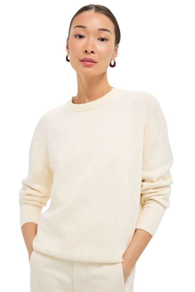 White Stone Washed Cotton Anne Crewneck Sweater