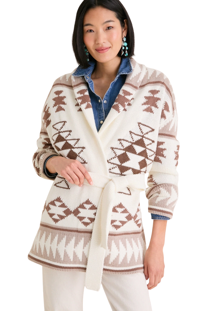 Ivory and Mocha Wool Blend Ranch Teddy Wrap Cardigan