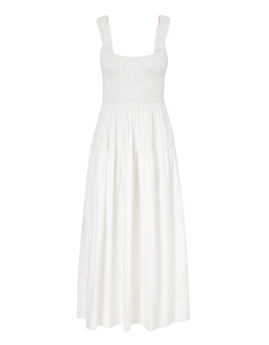 Clover shirred organic cotton-poplin midi dress