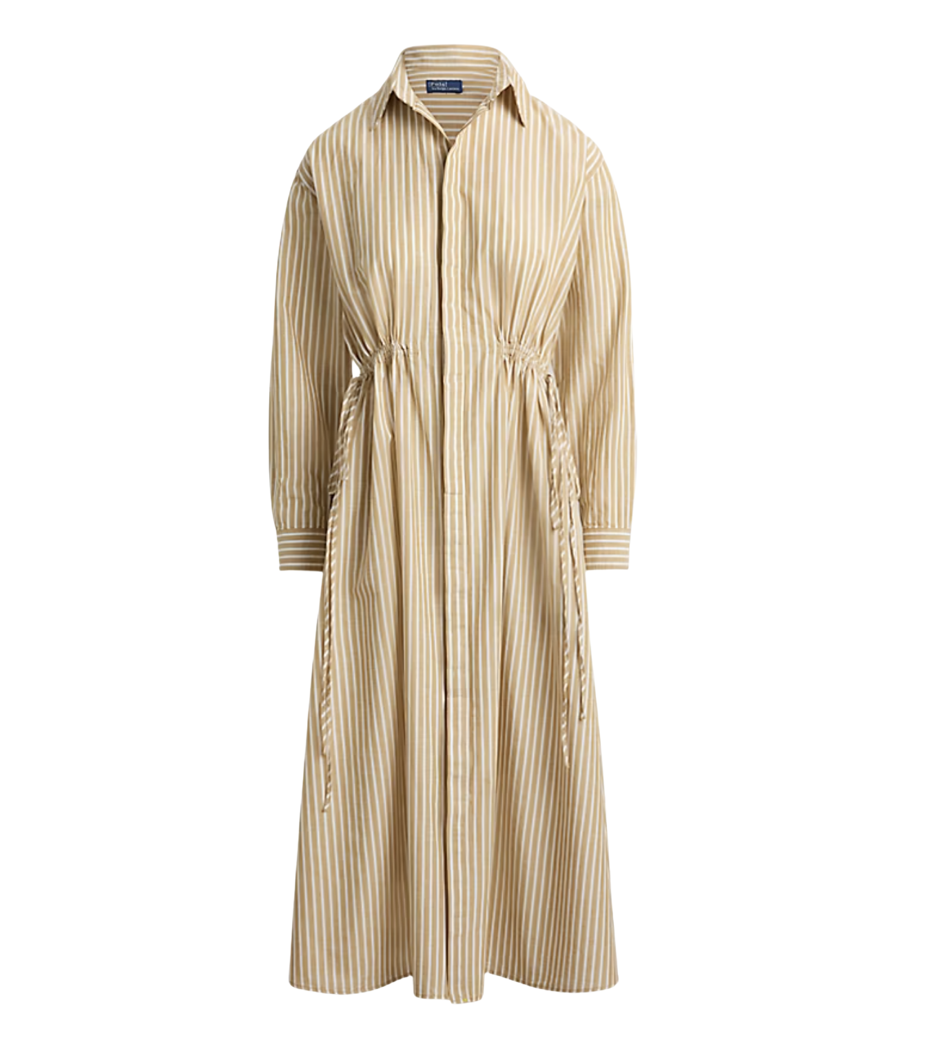 Striped Cotton-Linen Drawcord Shirtdress