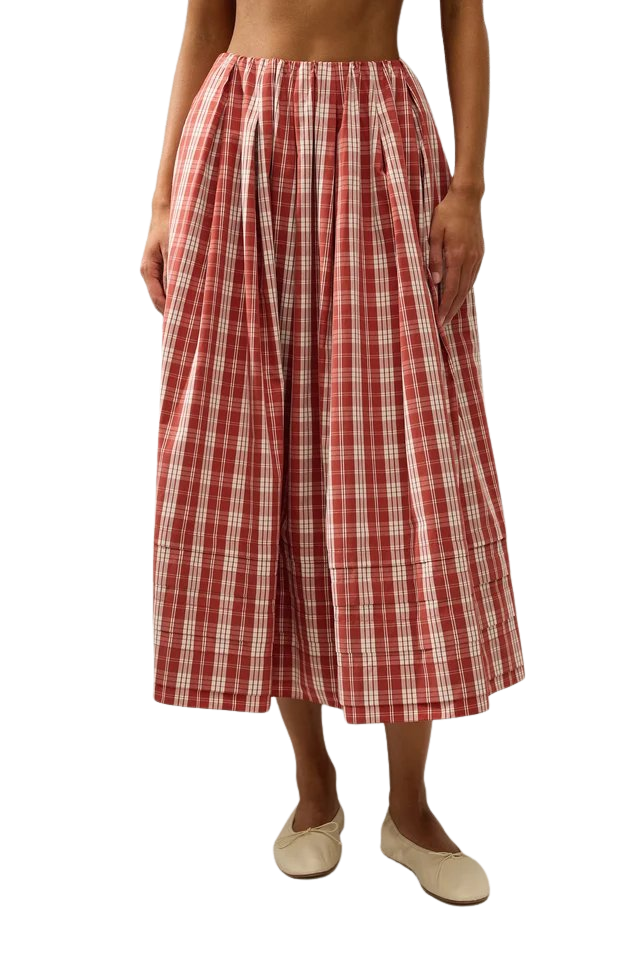 Ines Check Terra Rosso Midi Skirt
