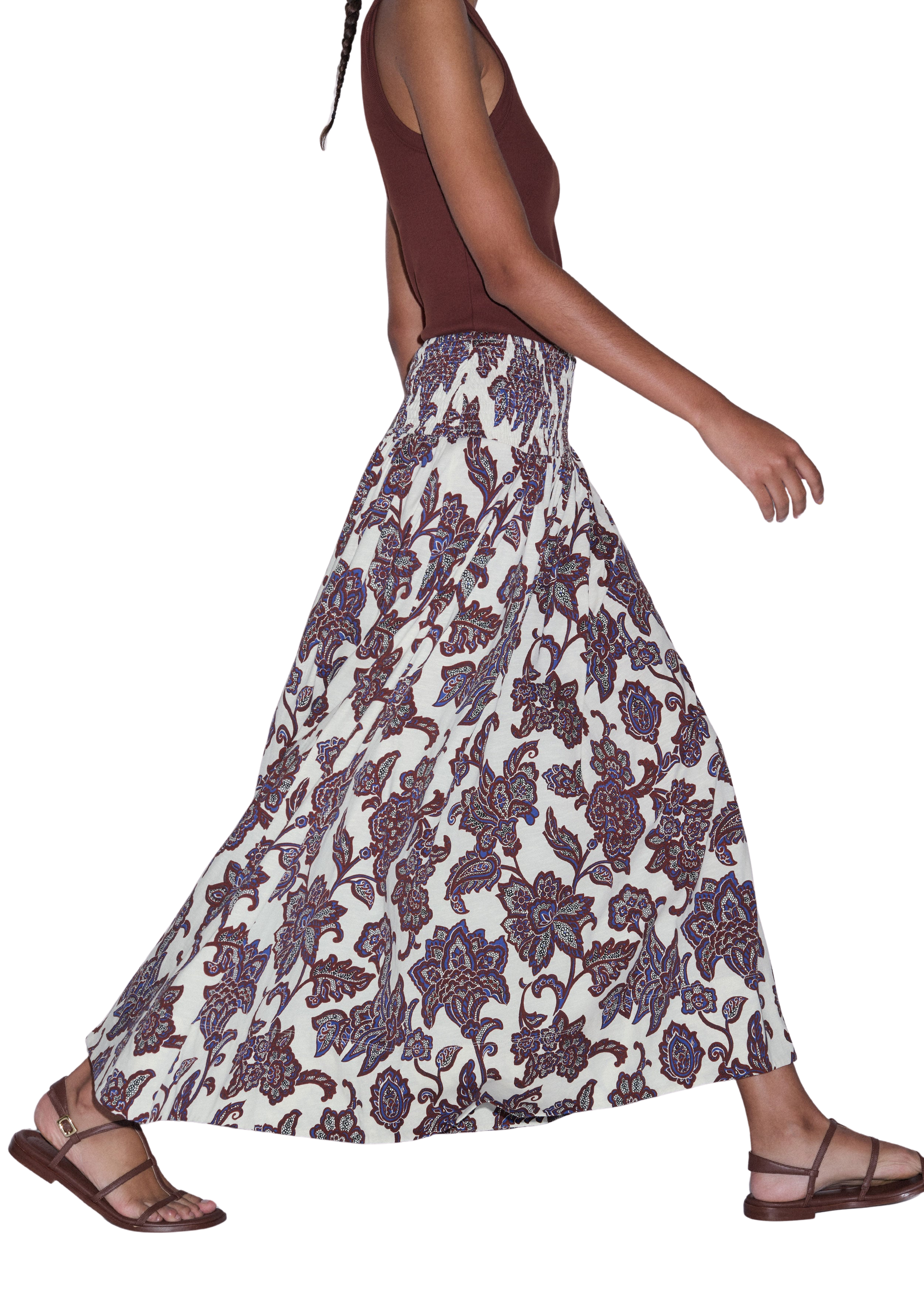 Shirred Waist Maxi Skirt