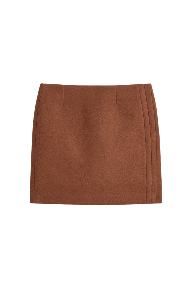 Topstitched Wool Mini Skirt