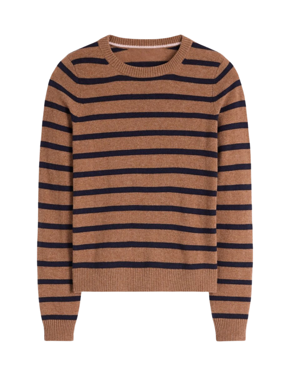 Elsie Cashmere Crew Sweater Warm Ginger, Stripe