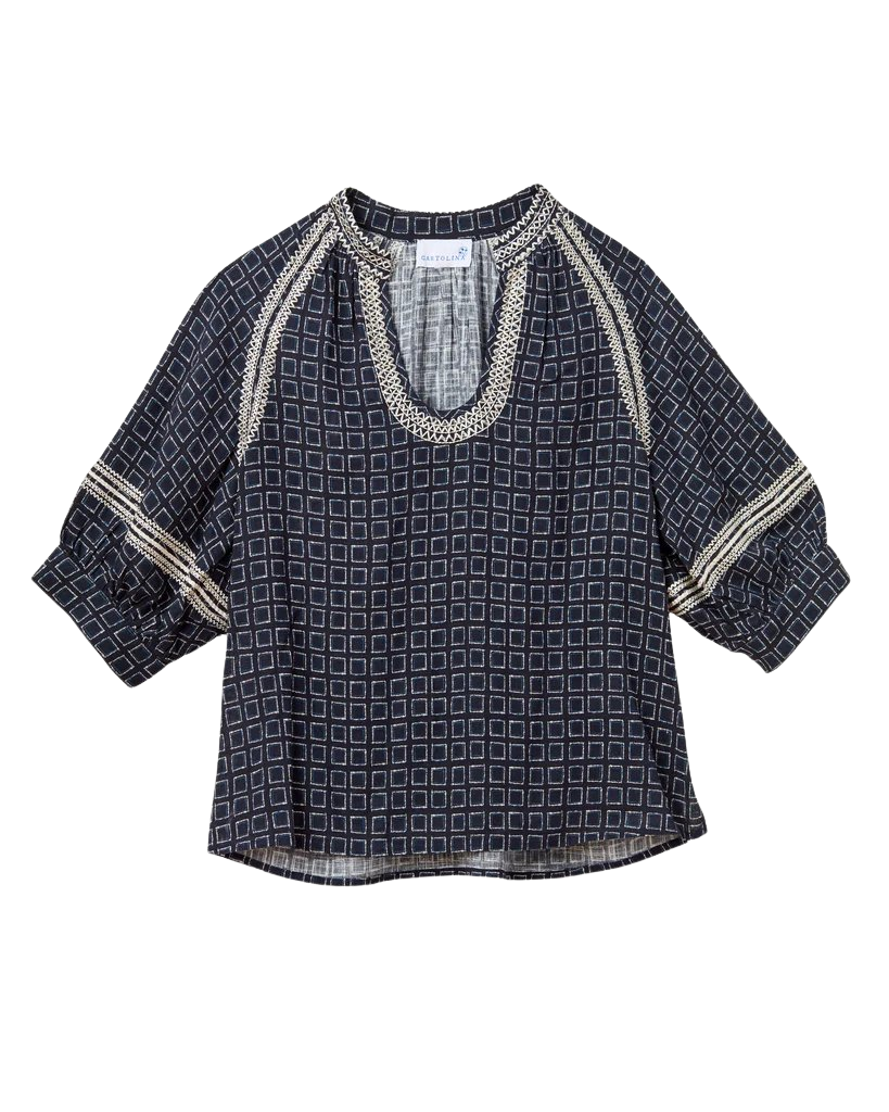 Eleanor Top in Seaglass Print-Midnight Blue