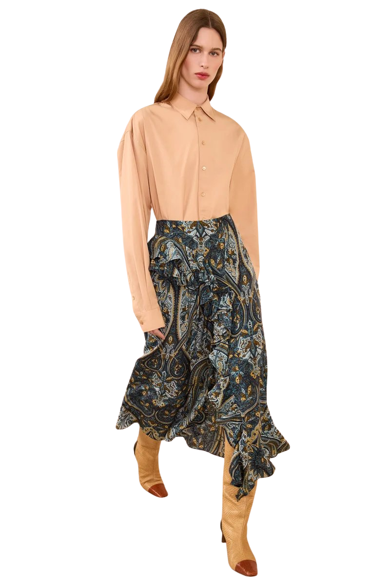 Riele Cascading Ruffle Silk Skirt