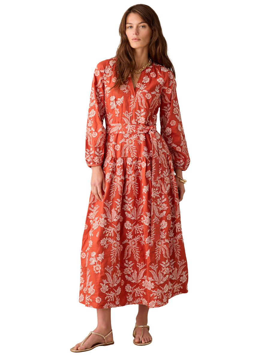 Nancy Linen Blend Embroidered Dress