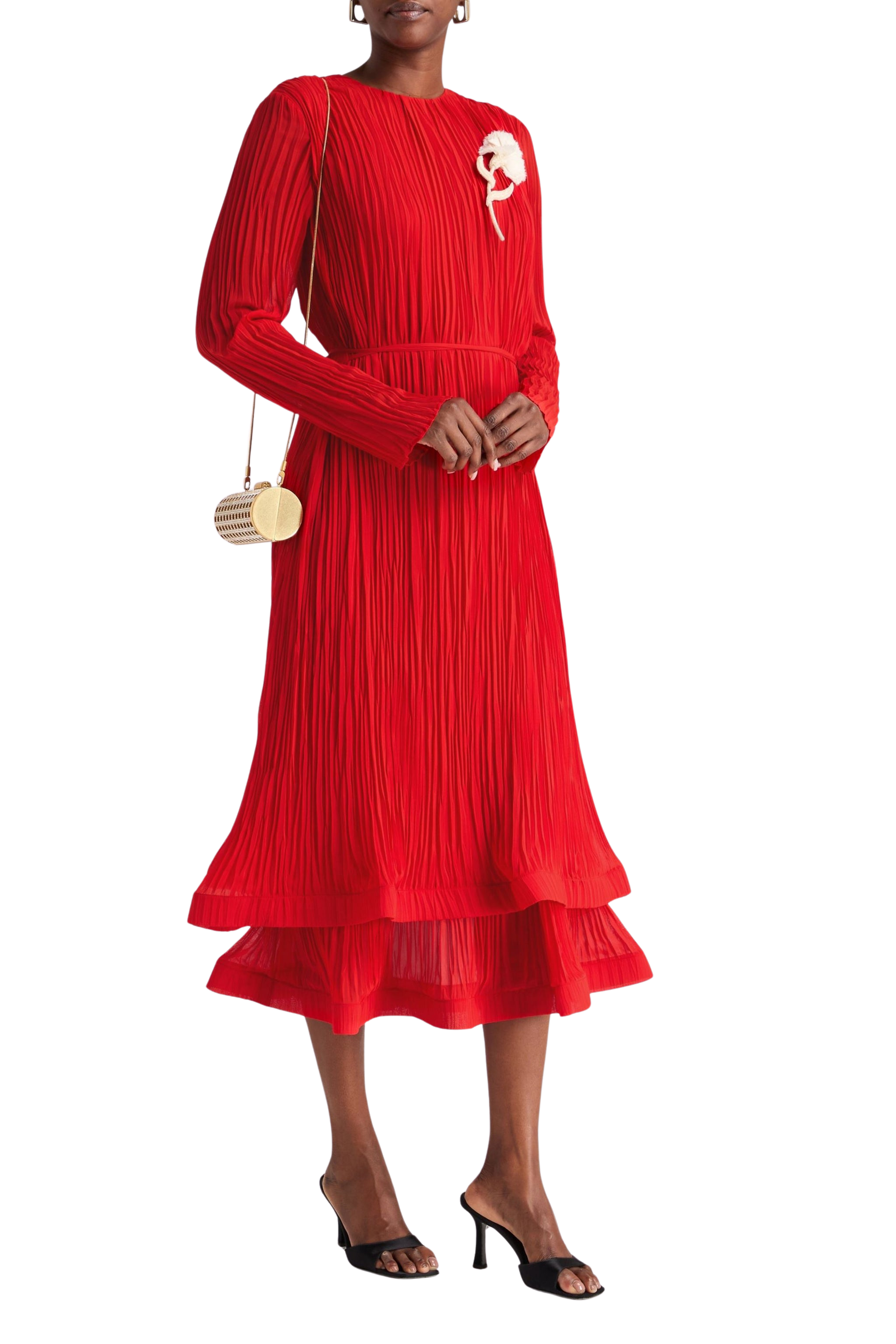 Erdem Embellished Plissé-Georgette Midi Dress