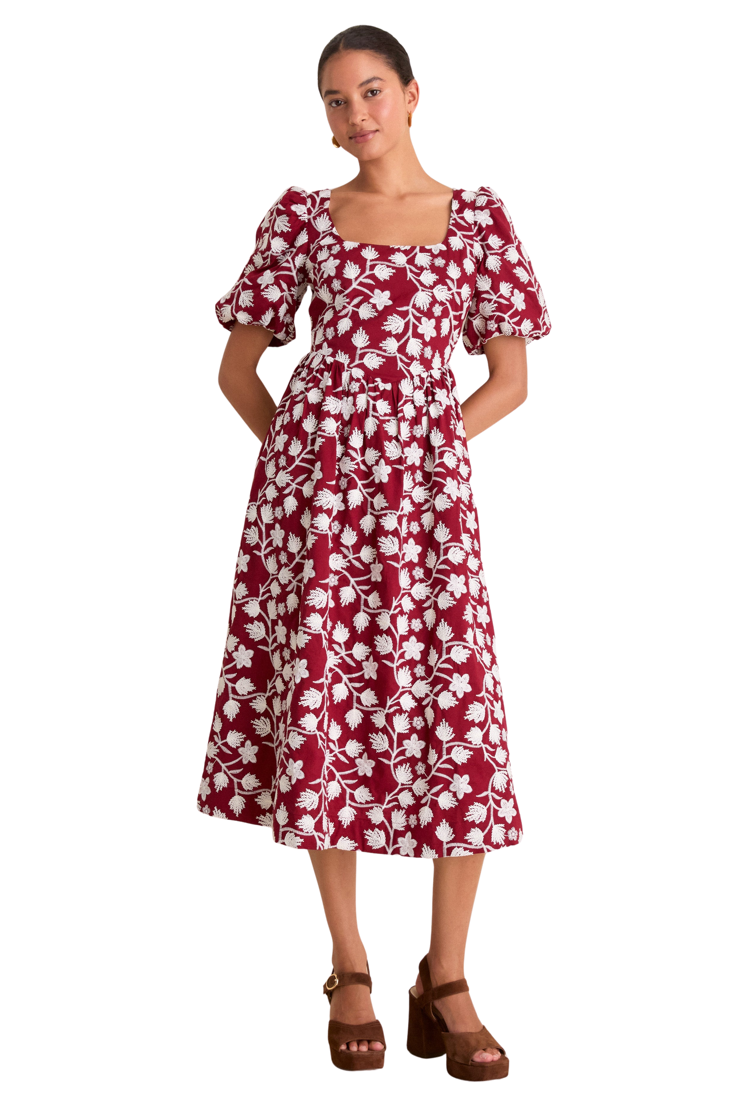 Wildflower Vine Floral Embroidered Mira Midi Dress