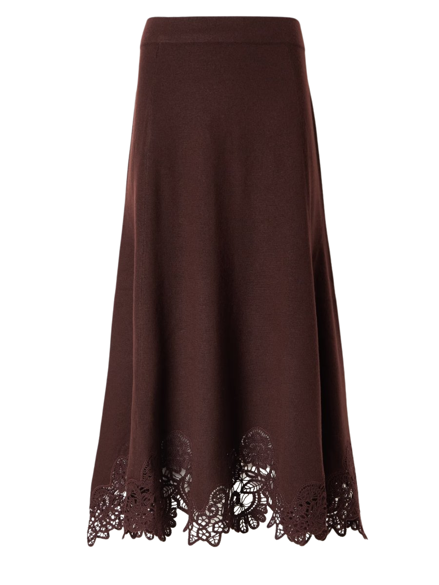Valiant lace-trimmed wool midi skirt
