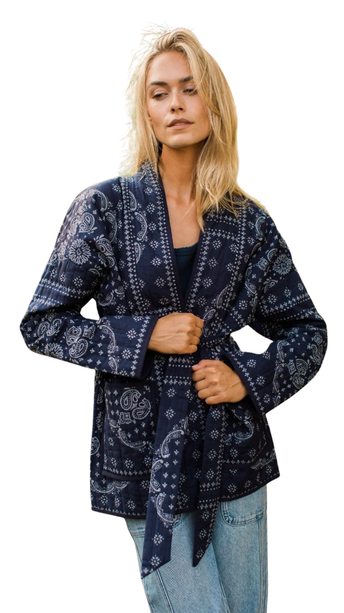 PRE-ORDER Quilted Cotton Jacket - Navy Bandana