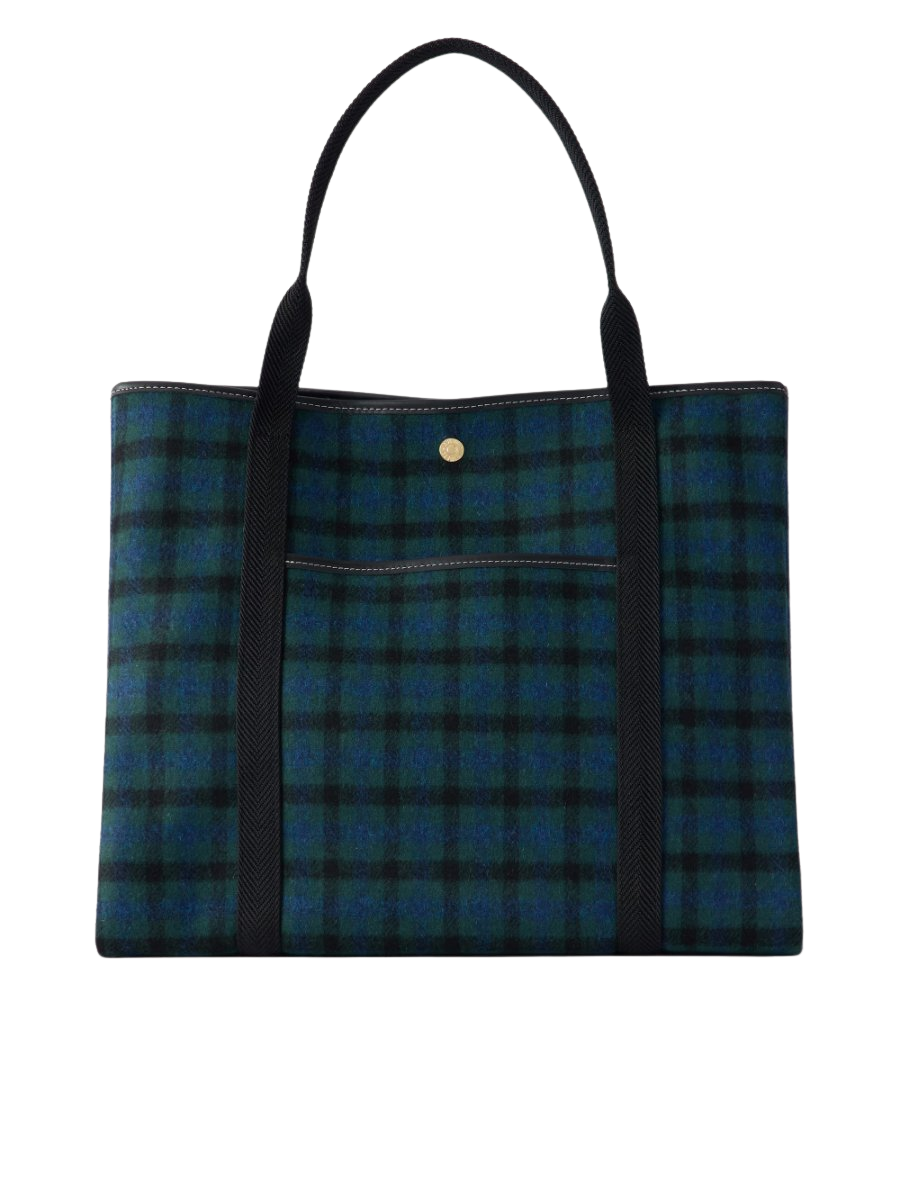 Traversée large leather-trimmed checked canvas tote