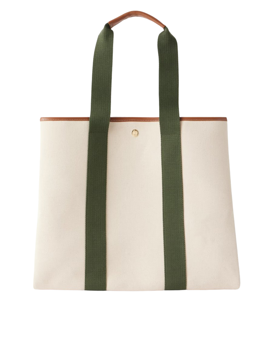 Traversée large leather and webbing-trimmed canvas tote