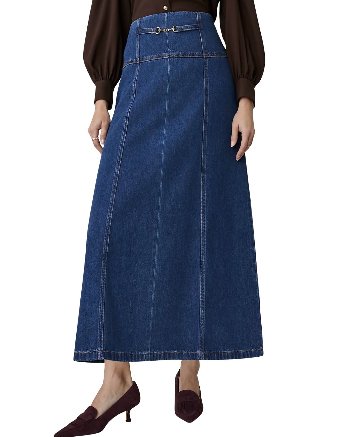 Horsebit Full Denim Skirt