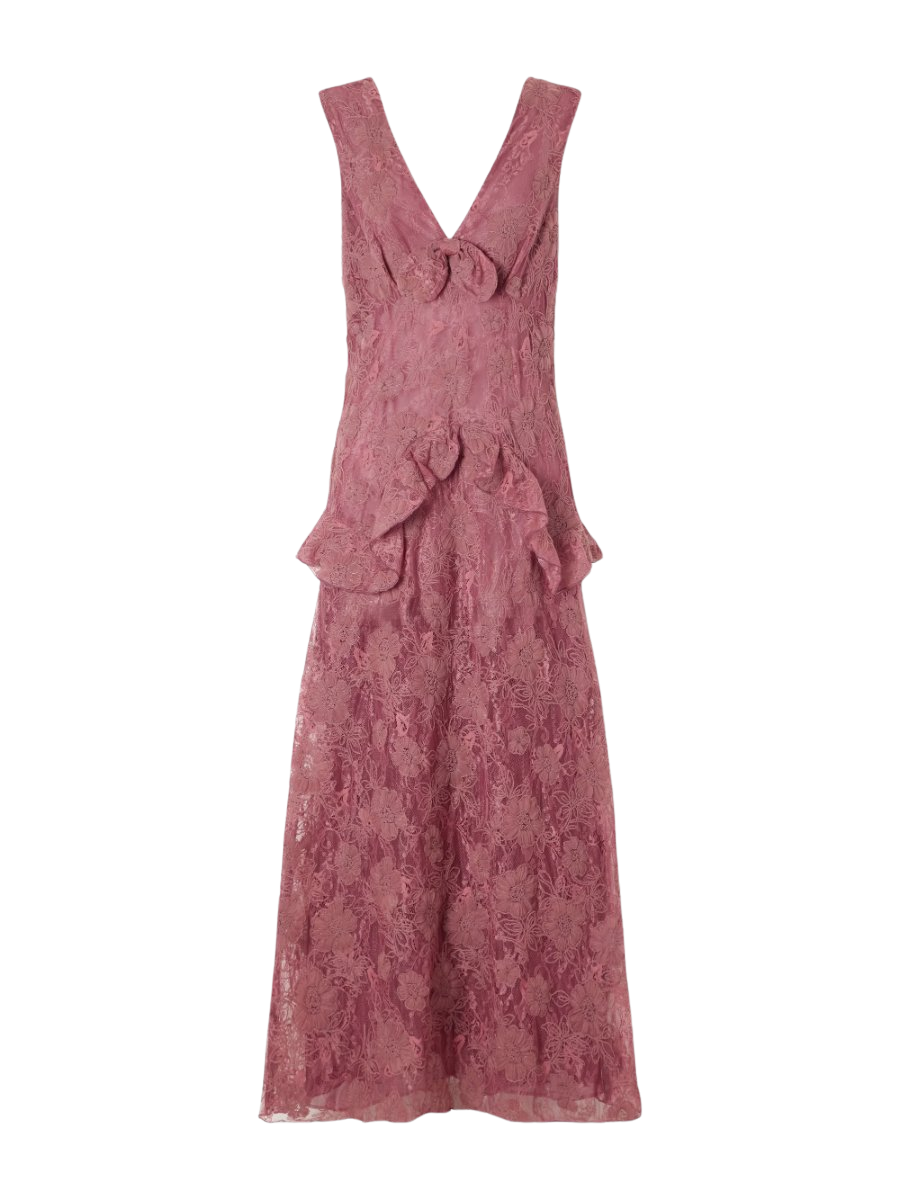 Bow-detail lace-embroidered midi dress