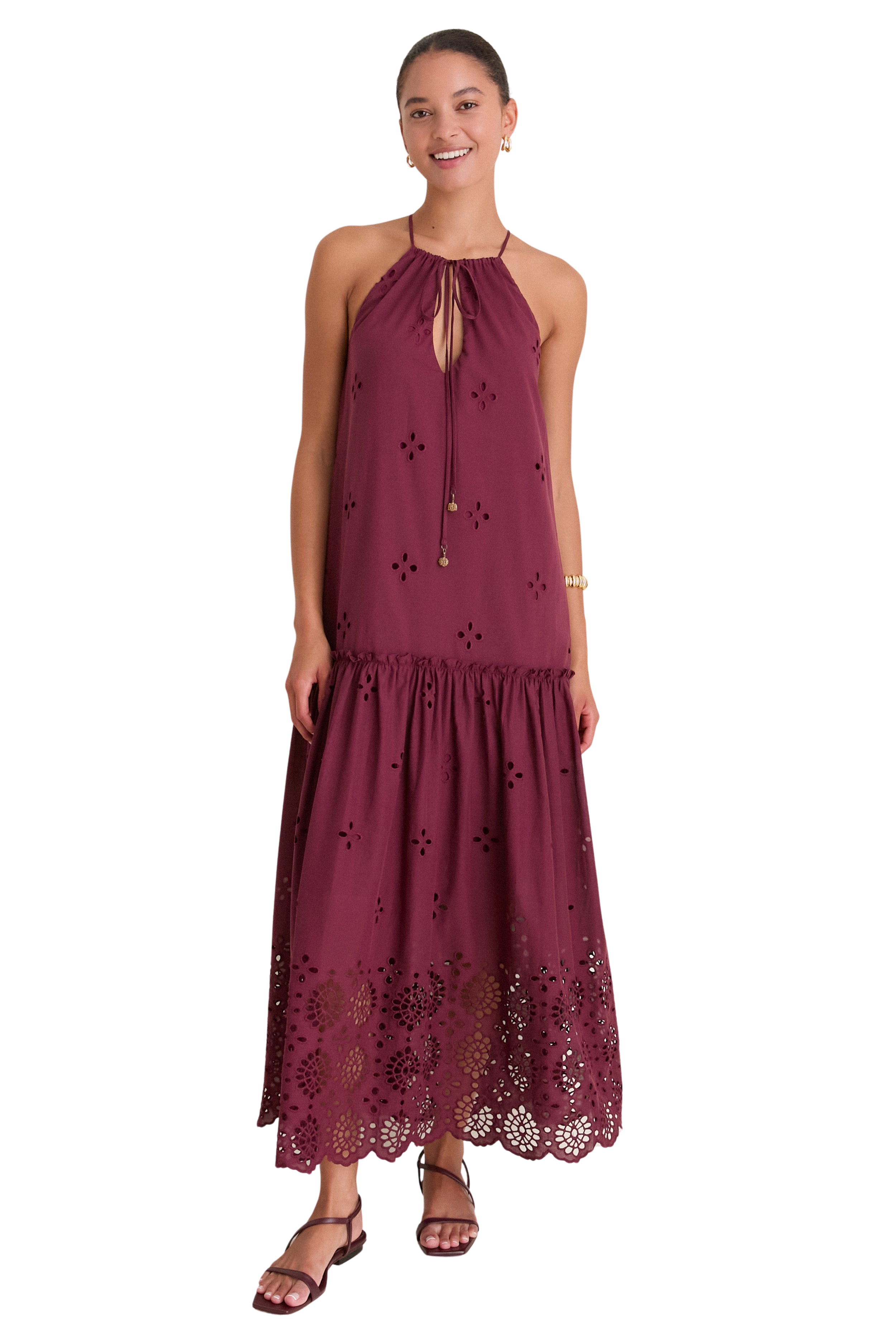Wine Outono Cut-Out Tiered Maxi Dress