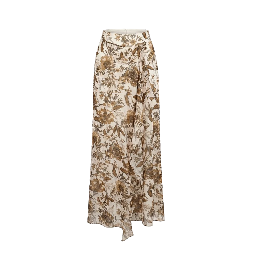 Rosamund Skirt in Hickory Jacobean Floral Silk Chiffon