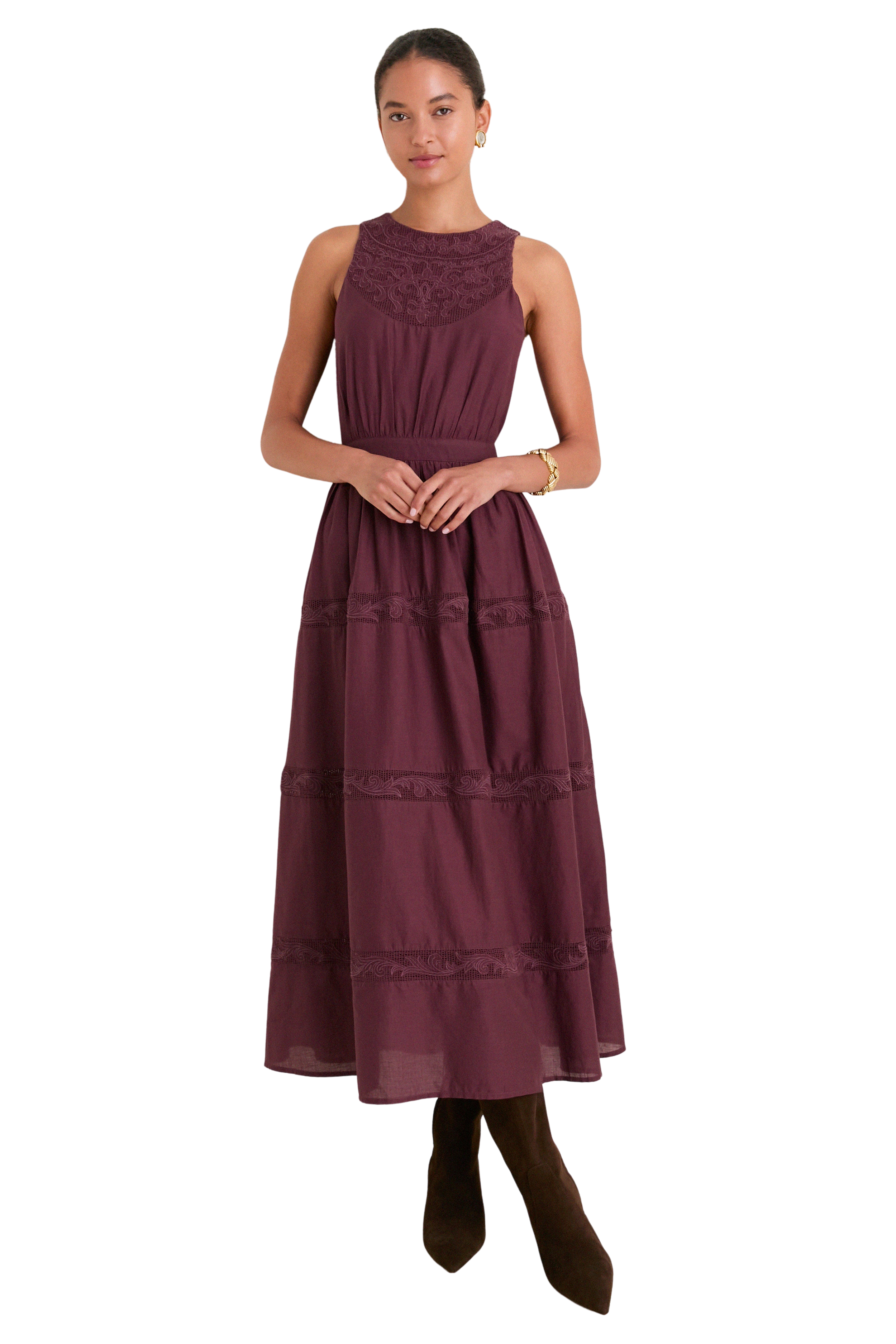 Wine Embroidered Anthea Dress
