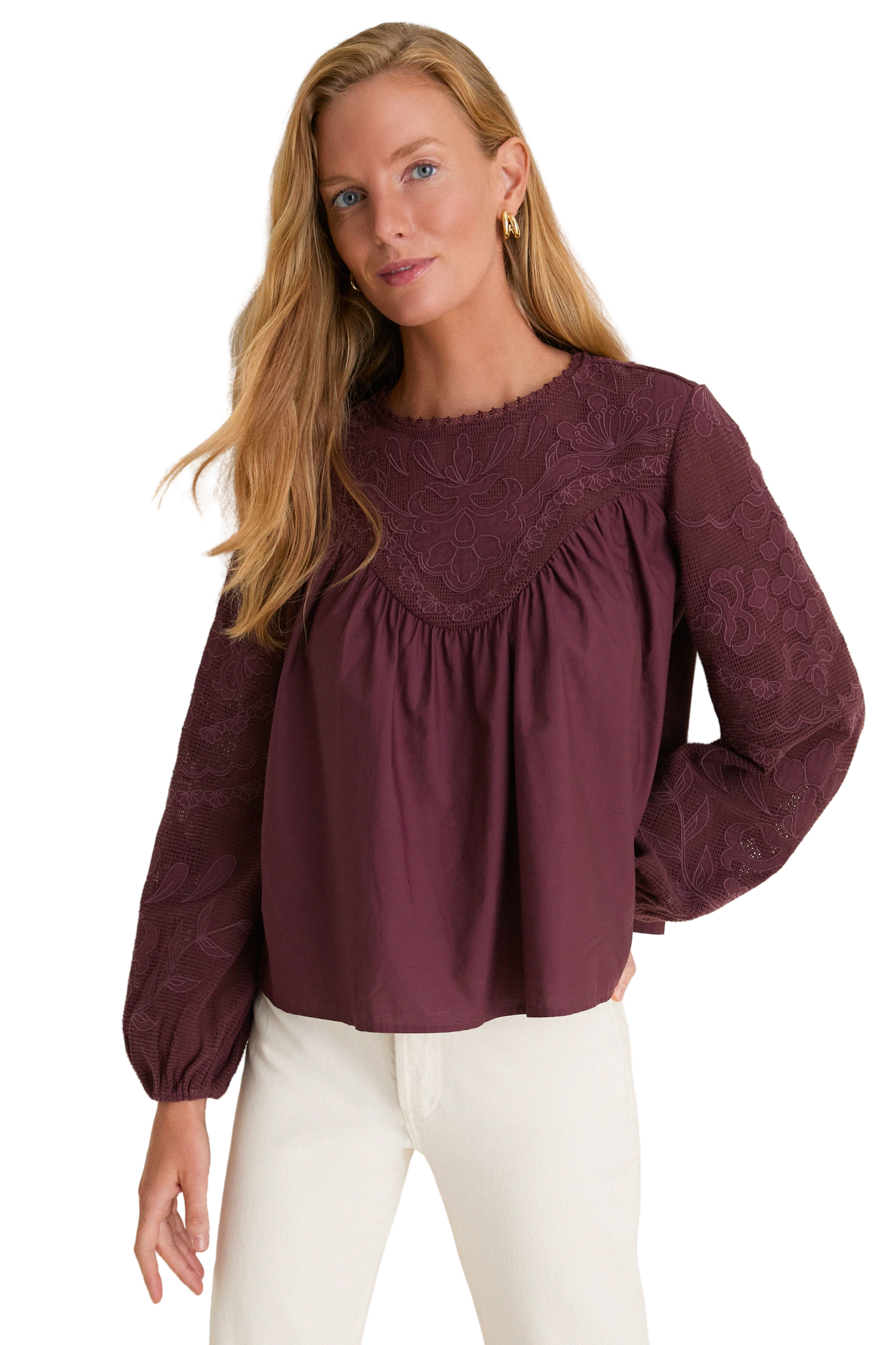 Wine Embroidered Cressida Blouse