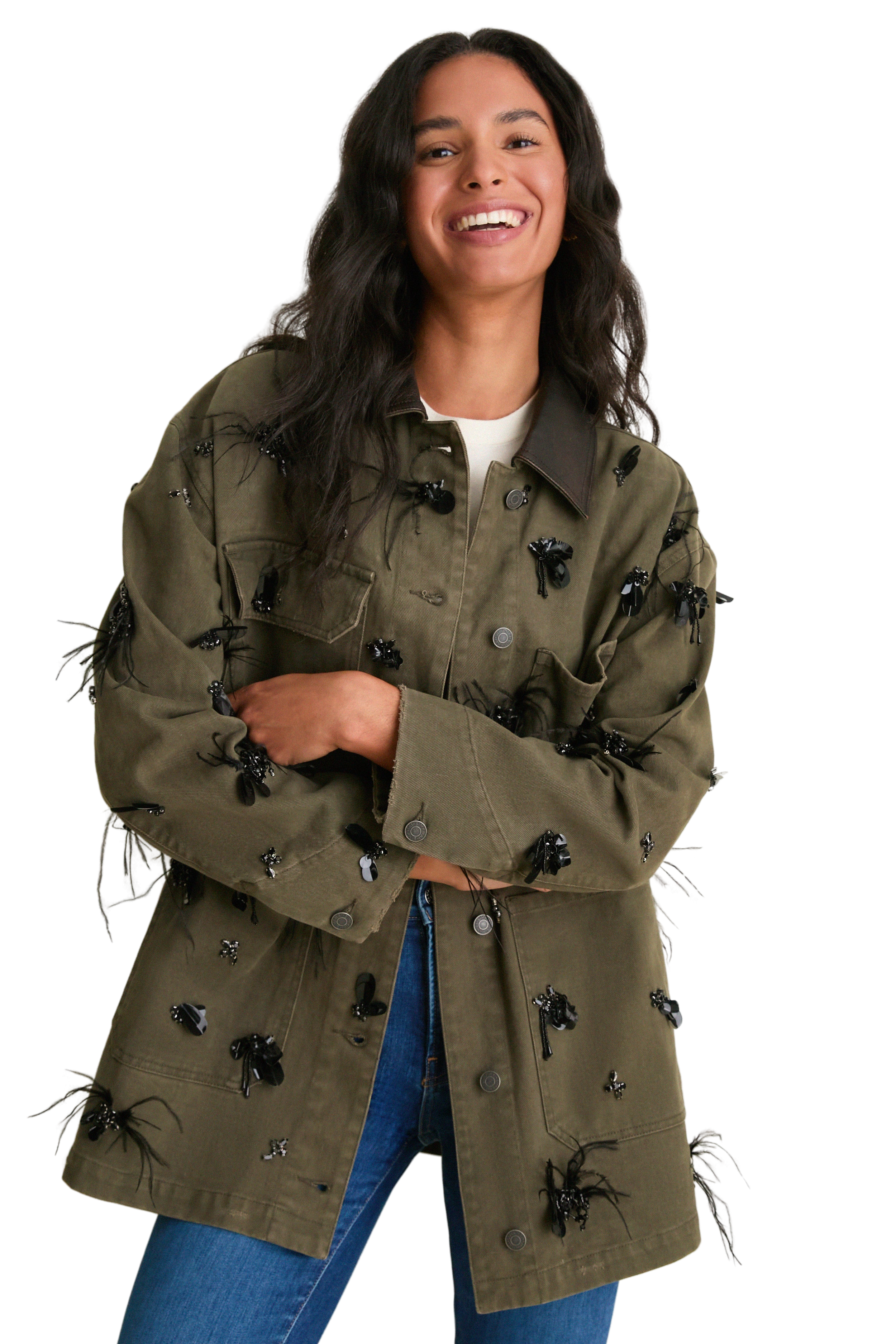 Dark Olive Embellished Larz Chore Jacket