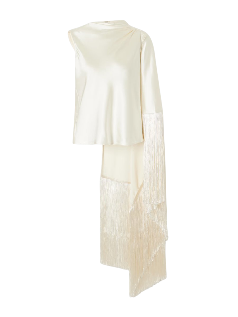 Asymmetric fringed satin cami