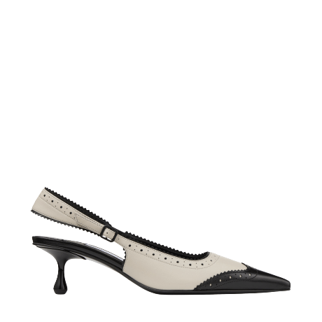Amel 50 Black and Bone Leather Slingbacks with Brogue Detailing
