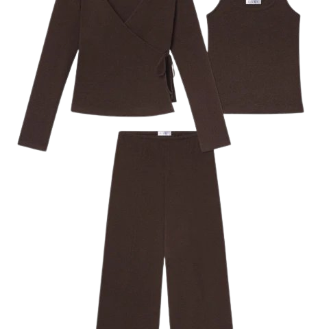 Pima Rib Long Sleeve Wrap Three-Piece Set