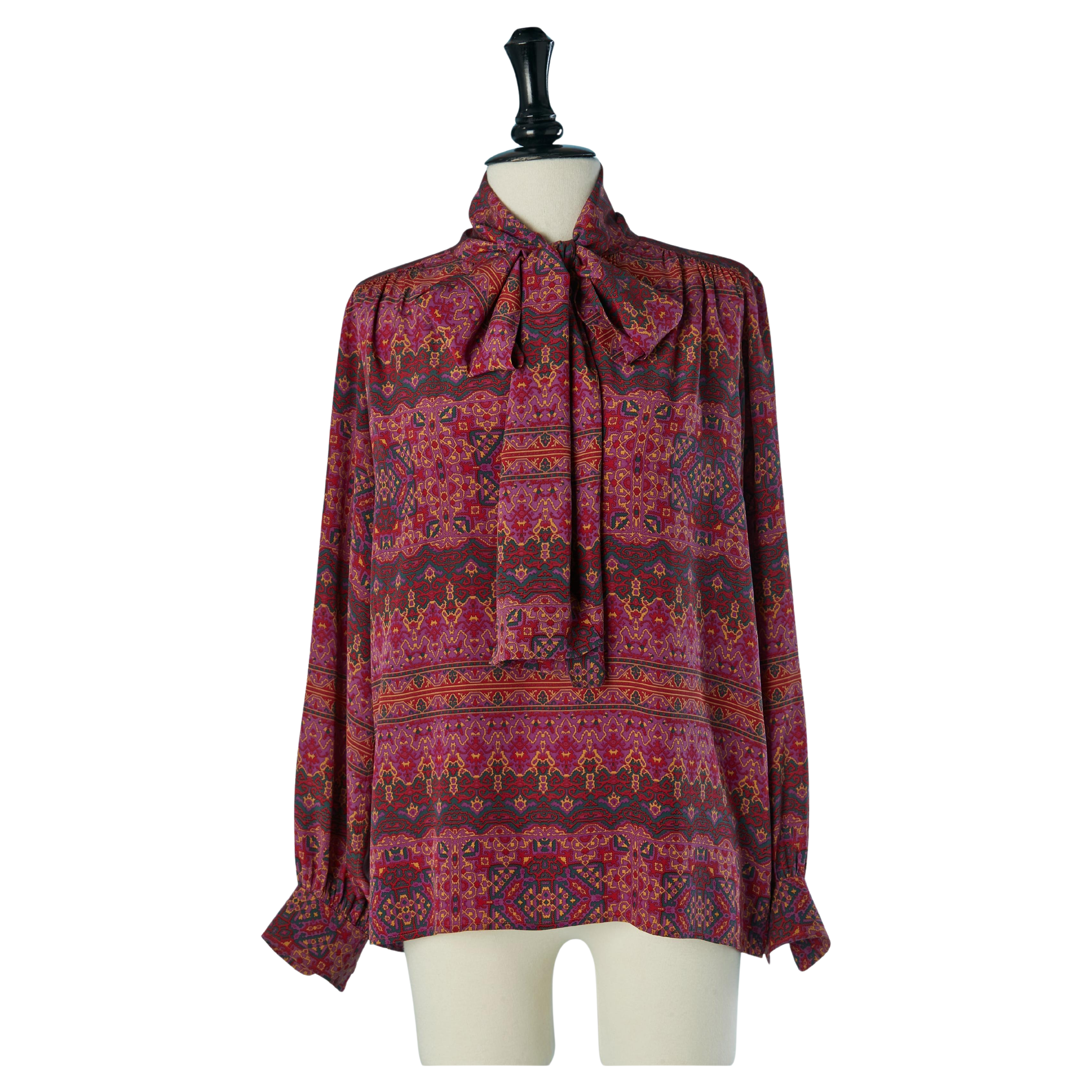 Printed silk tunique with bow tie