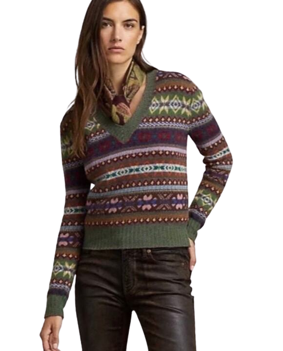 Ralph Lauren Collection Intarsia Fair Isle V Neck Sweater