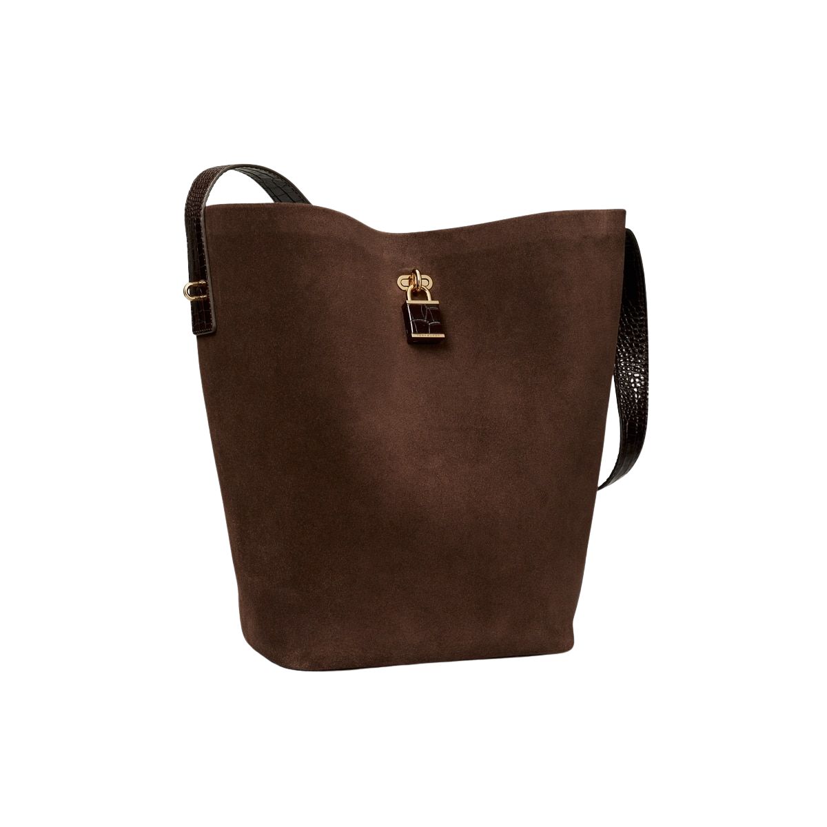 Lock Suede Slim Bucket Bag