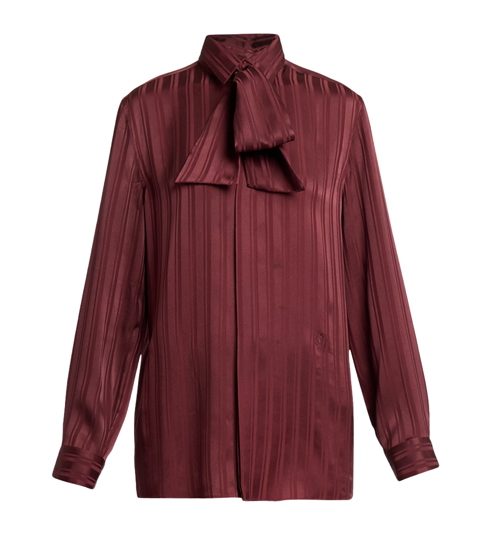 Saint Laurent Striped Silk Jacquard Cassandre Lavalliere Blouse