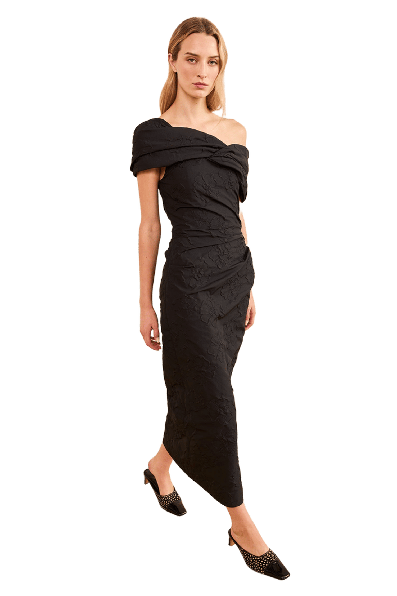 Violeta Off the Shoulder Cloque Dress - Noir