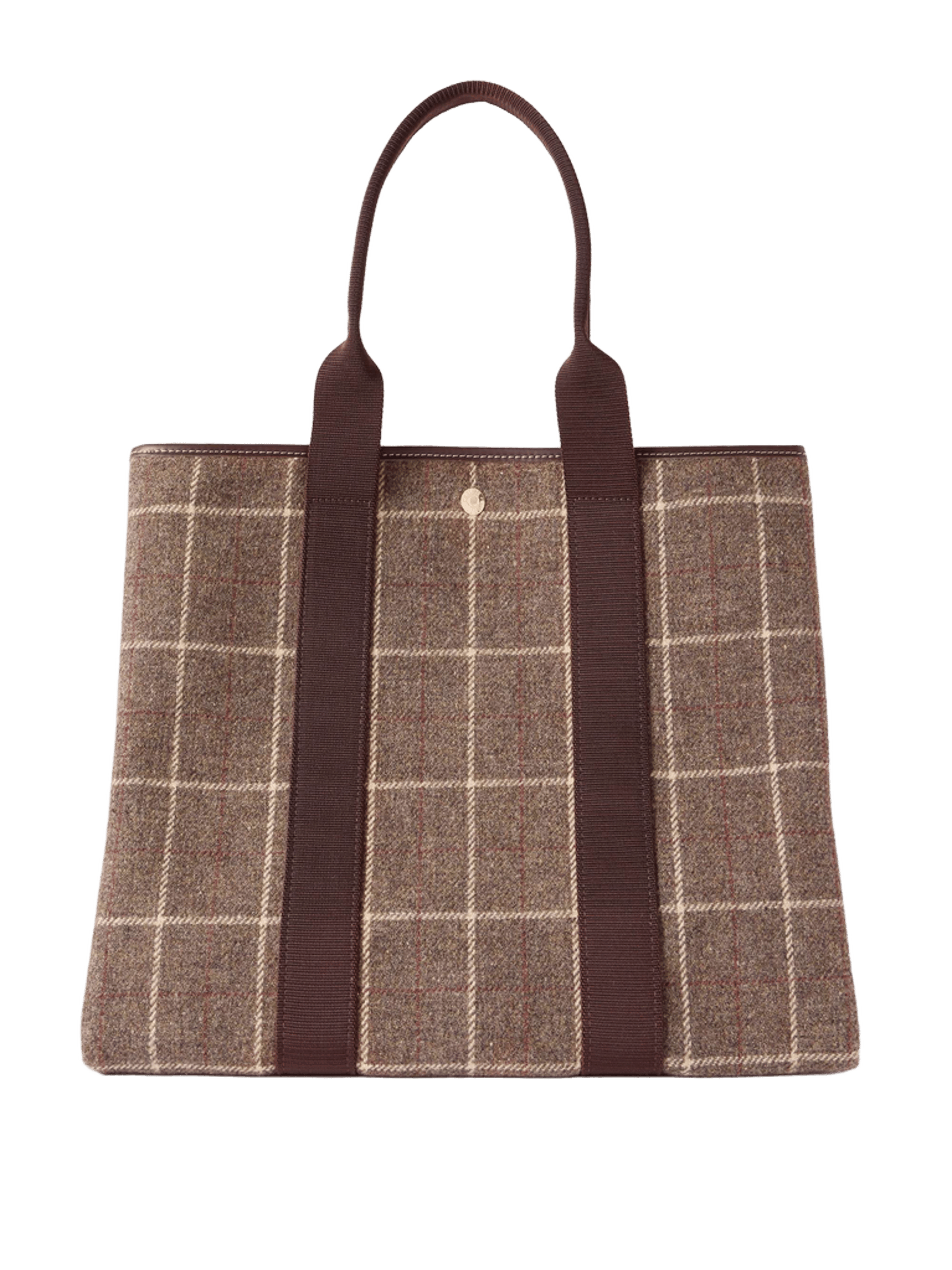 Traversée Hunting large webbing and leather-trimmed checked tweed tote