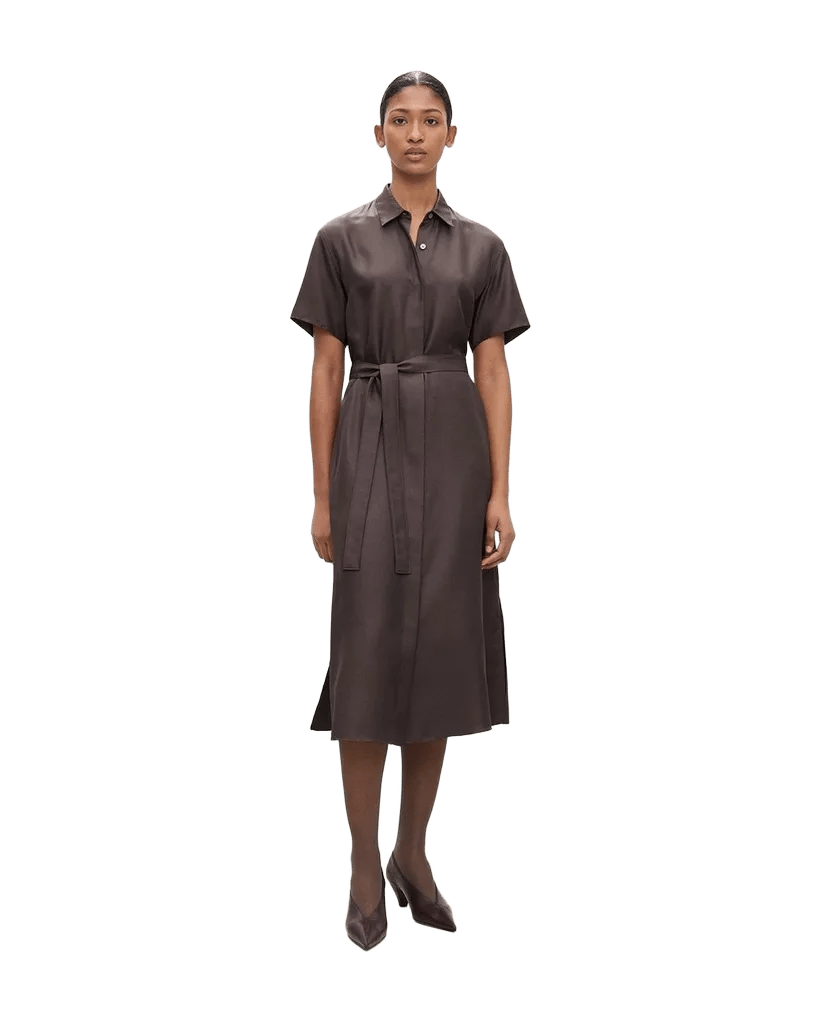 Belted Shirt Dress in Mod Silk Twill