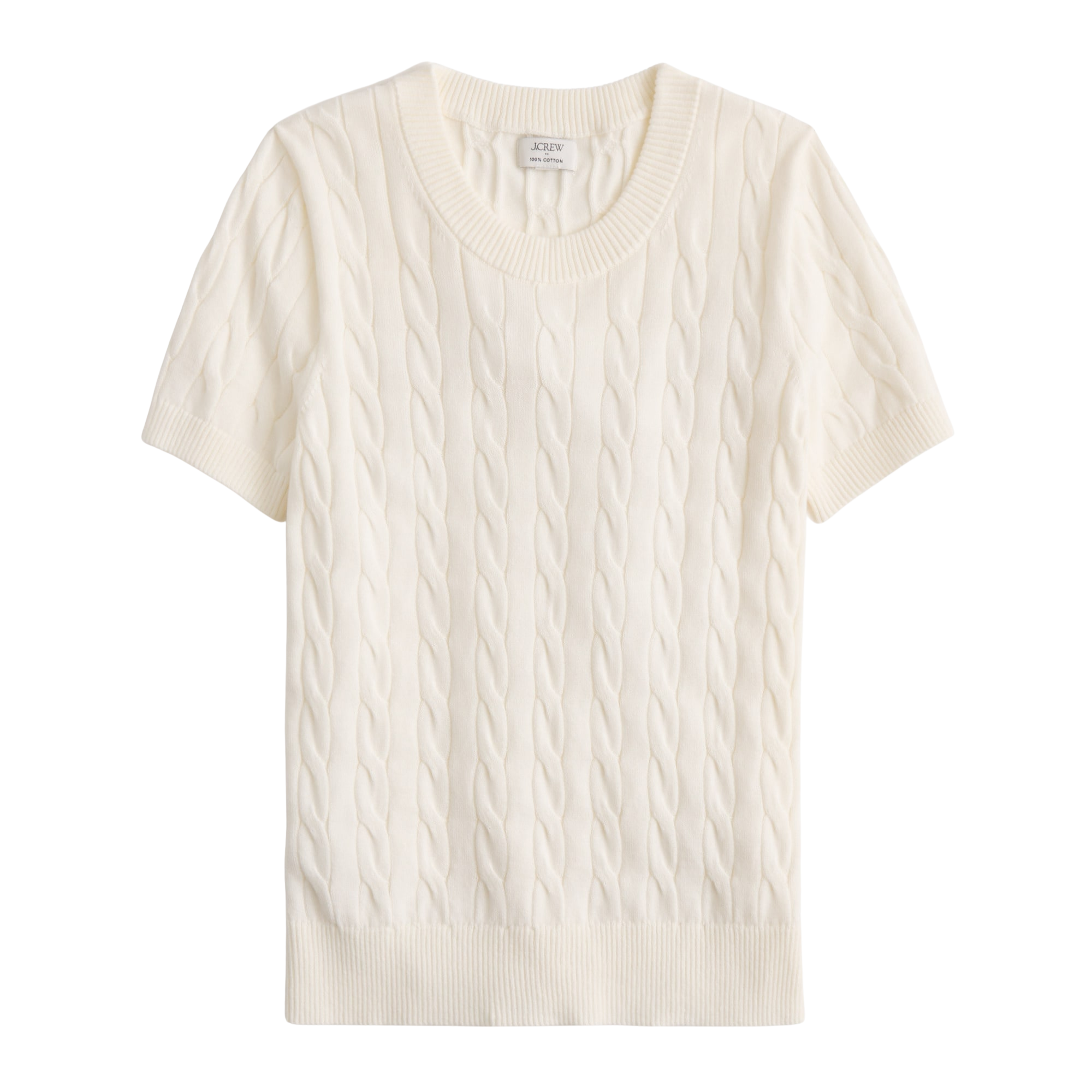 Short-sleeve cotton cable crewneck sweater