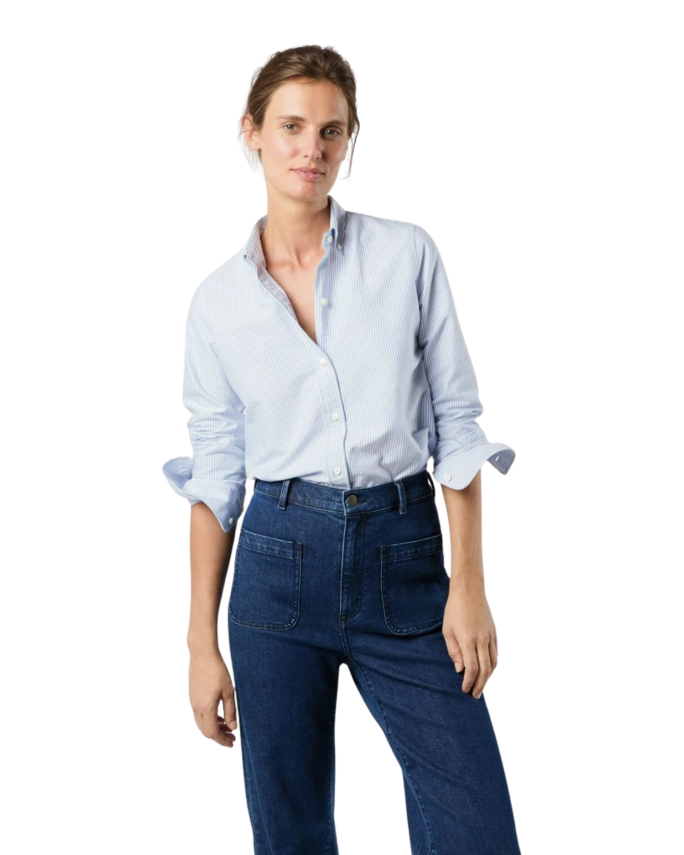 Schoolgirl Shirt in Blue University Stripe Oxford