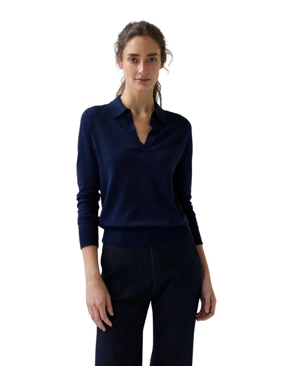 Ann Mashburn Alida Johnny-Collar Sweater Navy Ice Cotton