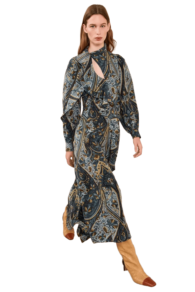 Sabrina Long Sleeve Silk Dress - Prussian