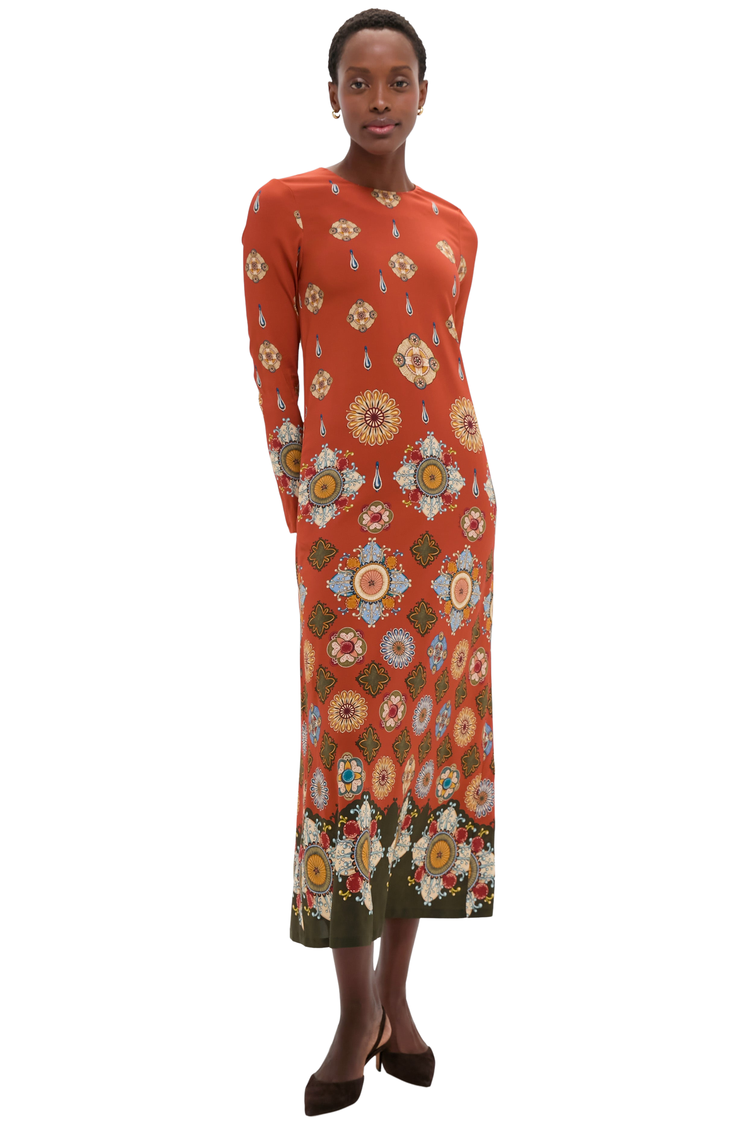 Nucleus Rust Placee Long Sleeve Swing Dress