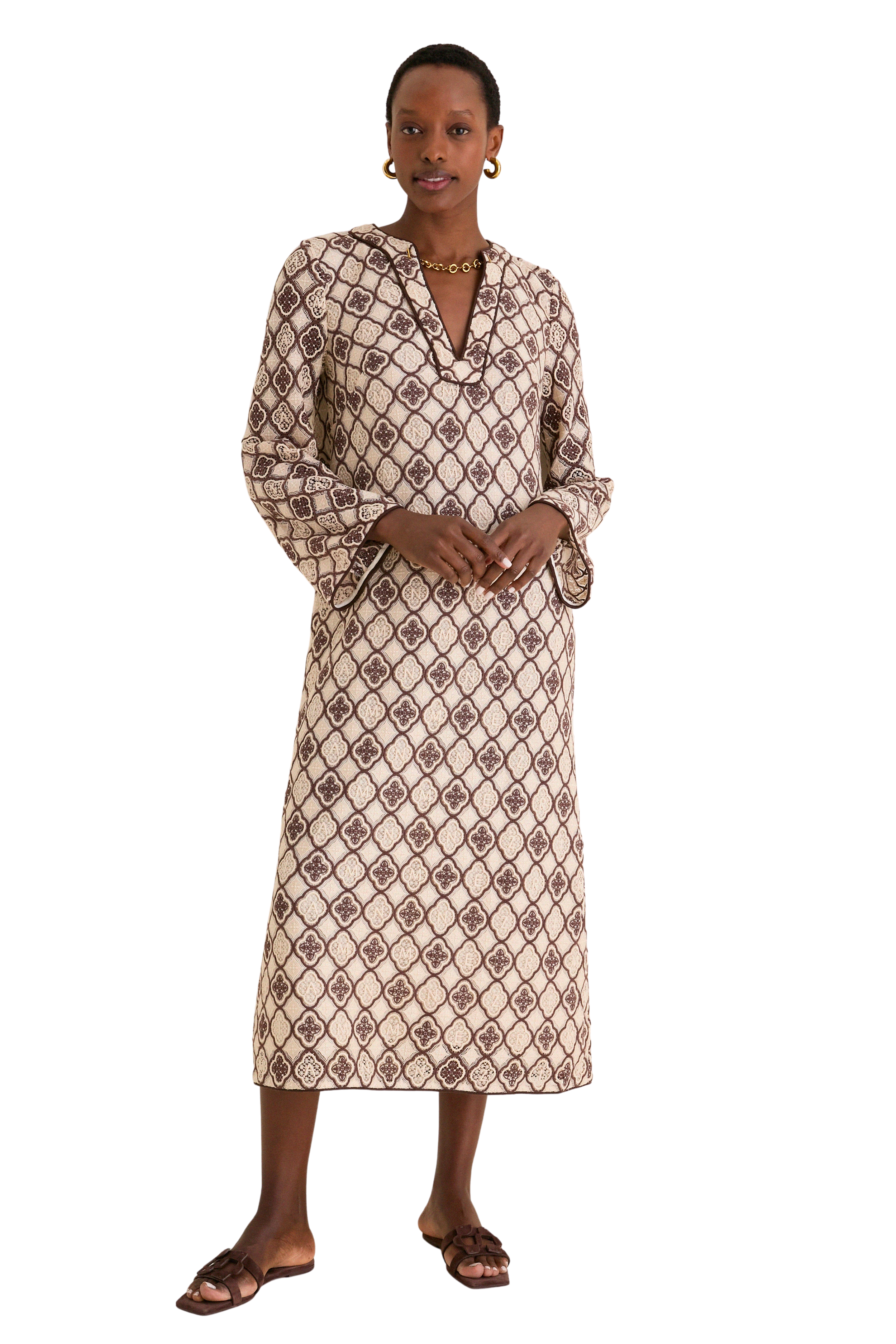Chocolate Cream Luna Guipure Midi Dress