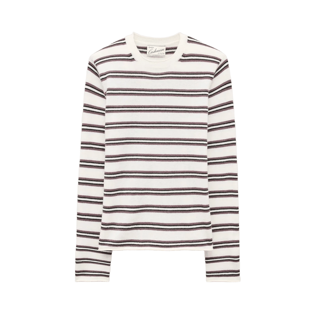Rolled cashmere long-sleeve sweater in stripe