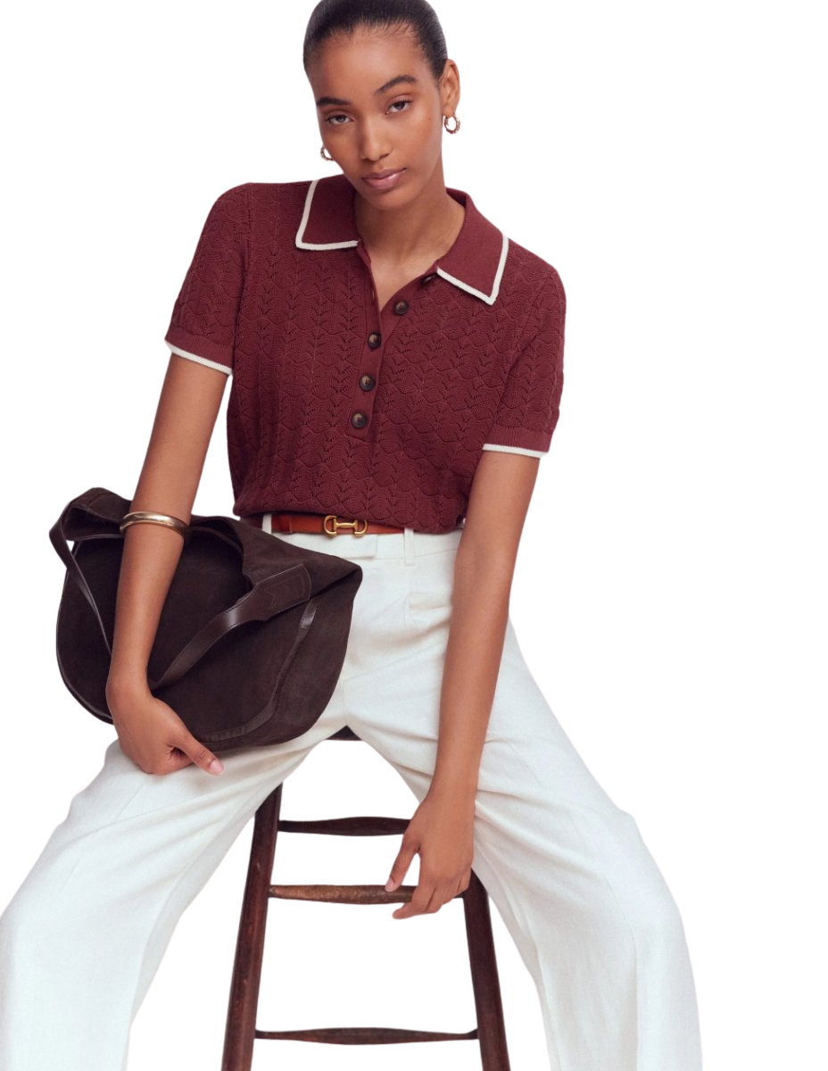 Pointelle Henley T-shirt Rich Chestnut