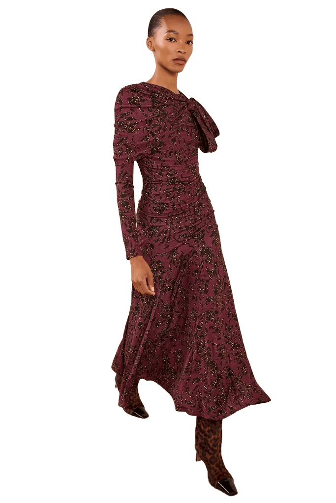 Neema Draped Jersey Top - Claret Floral